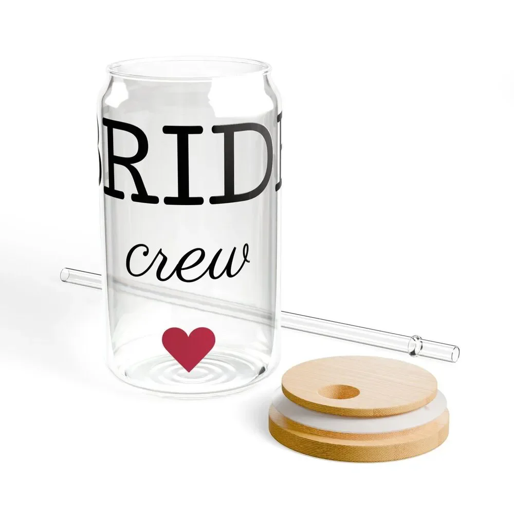 Bride Crew Sipper Glass 16oz | Mason Jar Style with Straw